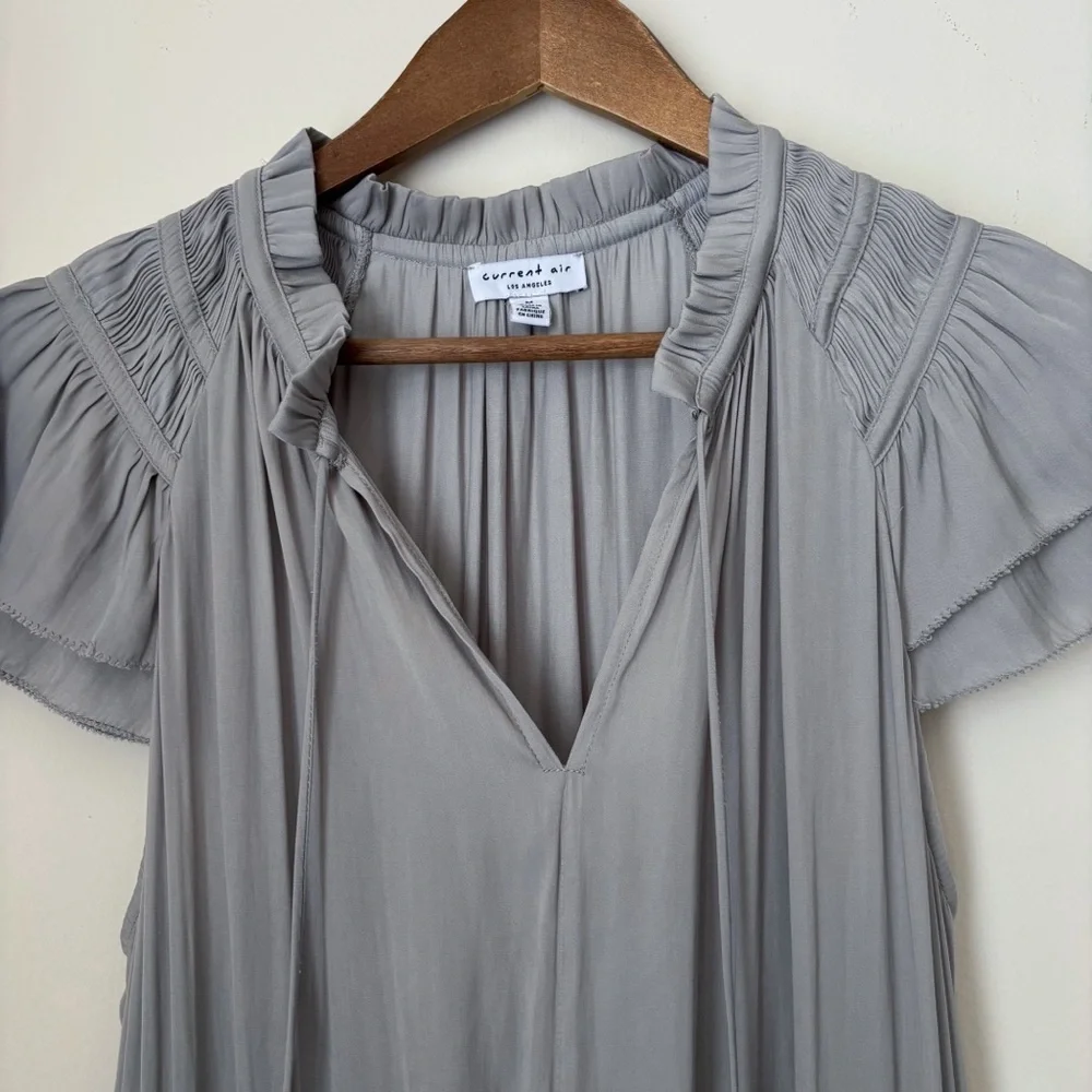 Current Air Grey Smocked Pleated Zoey Mini Dress Medium Minimalist